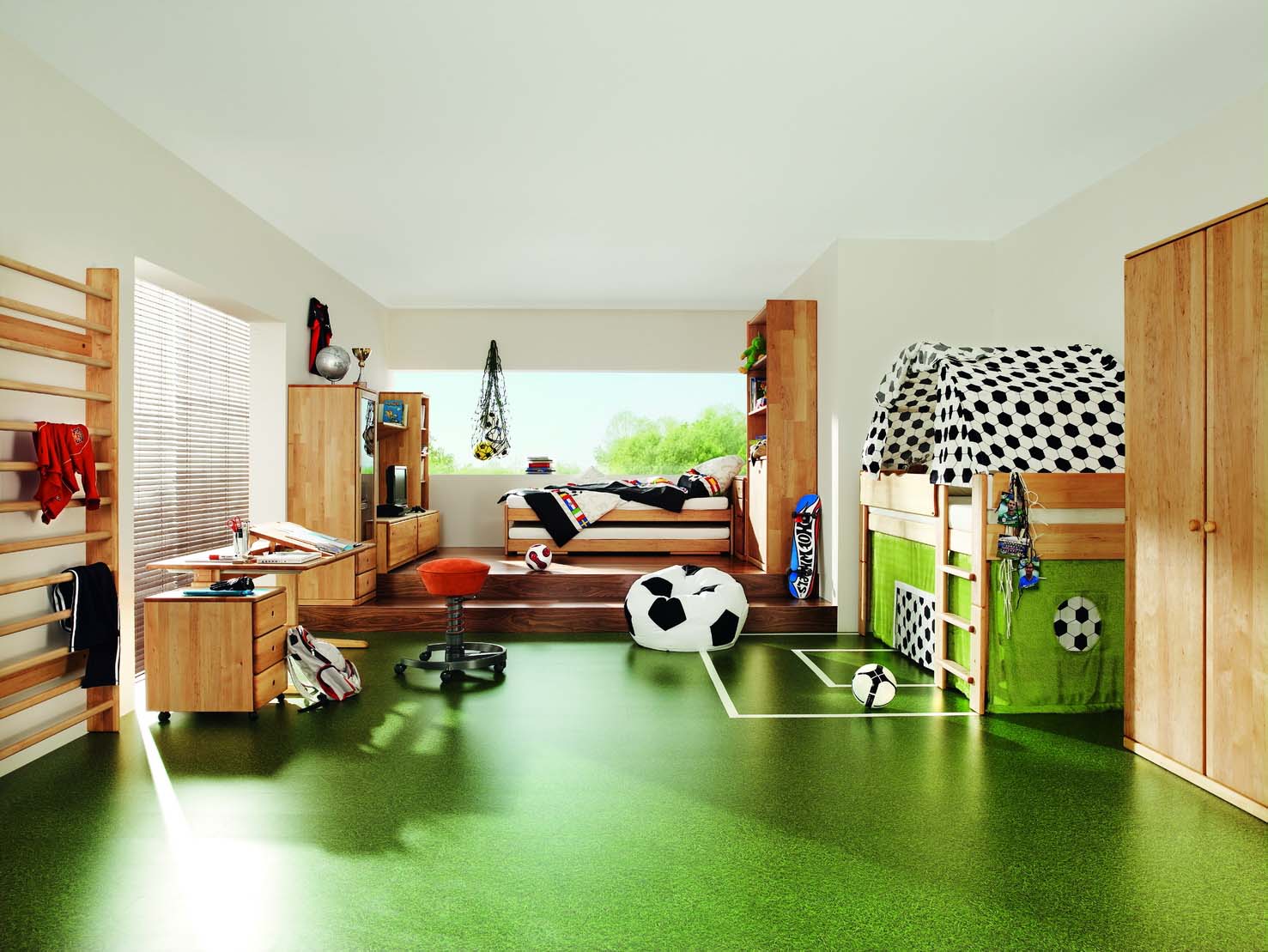 Contemporary-childrens-room-with-green-flooring