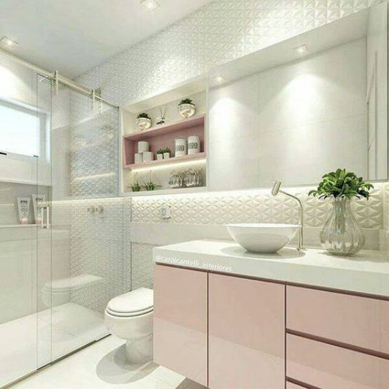 Ideias banheiro rosa moveis