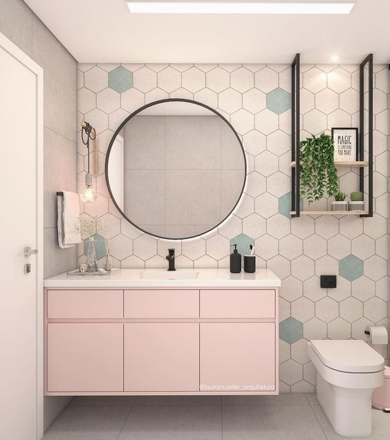 Ideias banheiro rosa simples 1