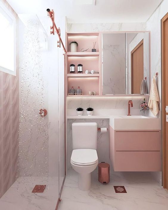 Ideias banheiro rosa simples