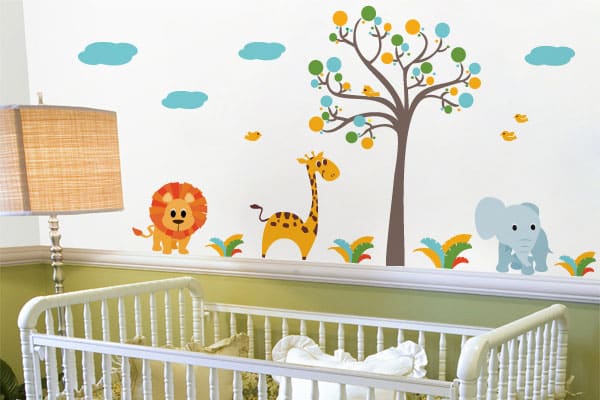 adesivo parede decoração quarto bebe arvore bolinhas