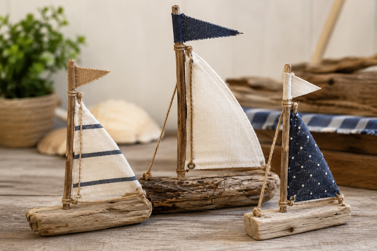 Barcos decorativos feitos de tecido e troncos de &aacute;rvores: ideias artesanais com encanto r&uacute;stico barcos decorativos feitos de tecido e troncos de arvores 5