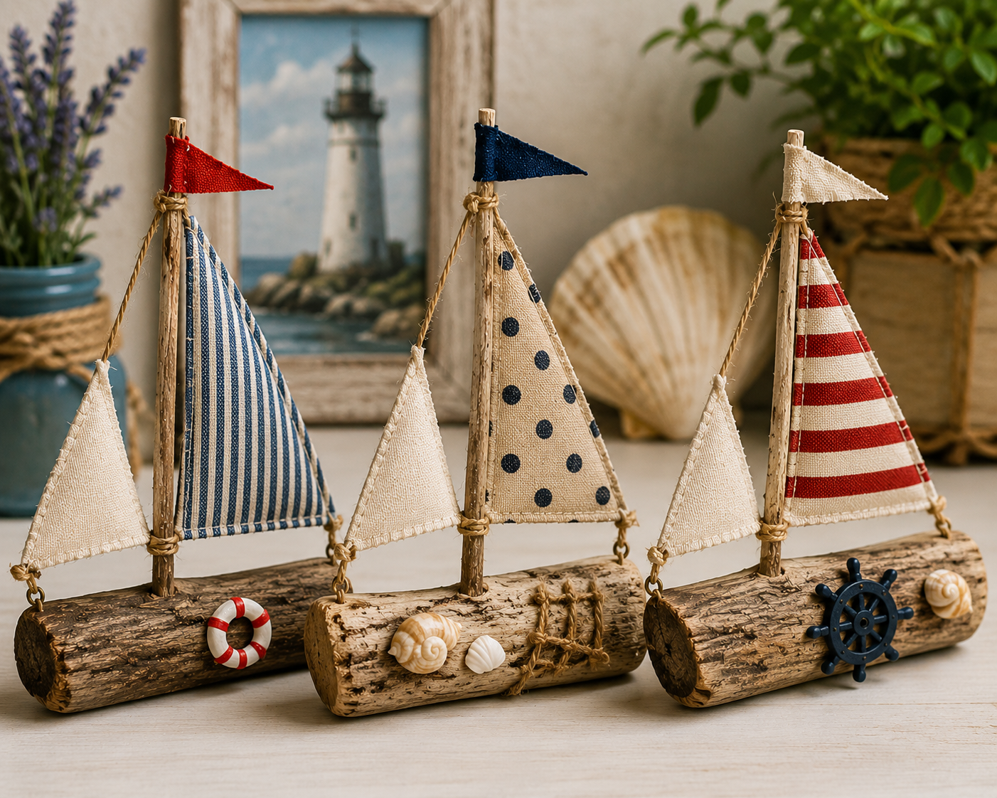 Barcos decorativos feitos de tecido e troncos de &aacute;rvores: ideias artesanais com encanto r&uacute;stico barcos decorativos feitos de tecido e troncos de arvores 7