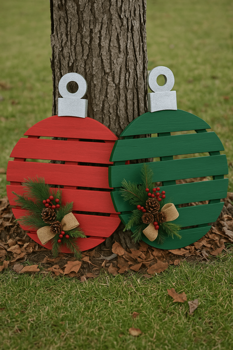 bolas de natal gigantes feitas de paletes de madeira 2