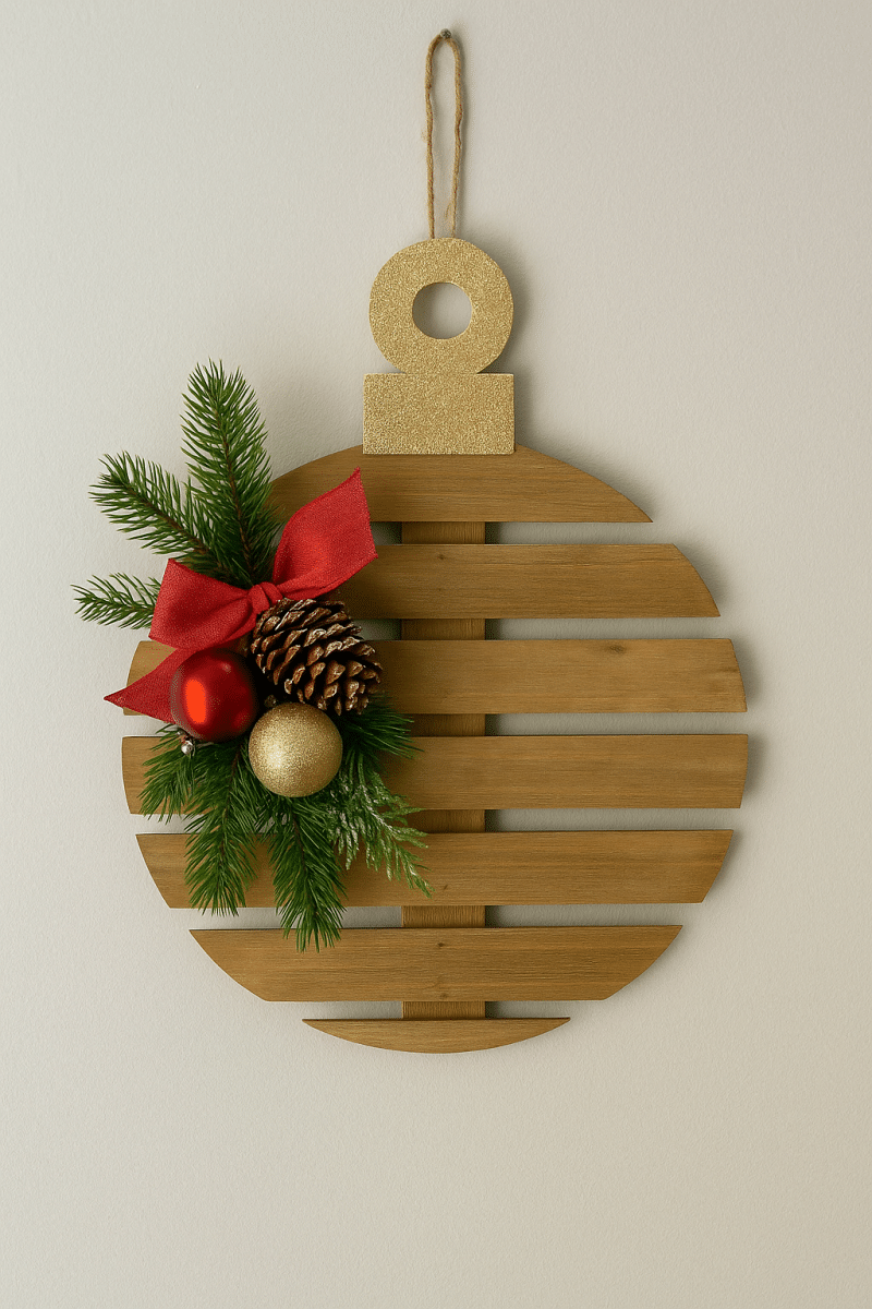 bolas de natal gigantes feitas de paletes de madeira 3