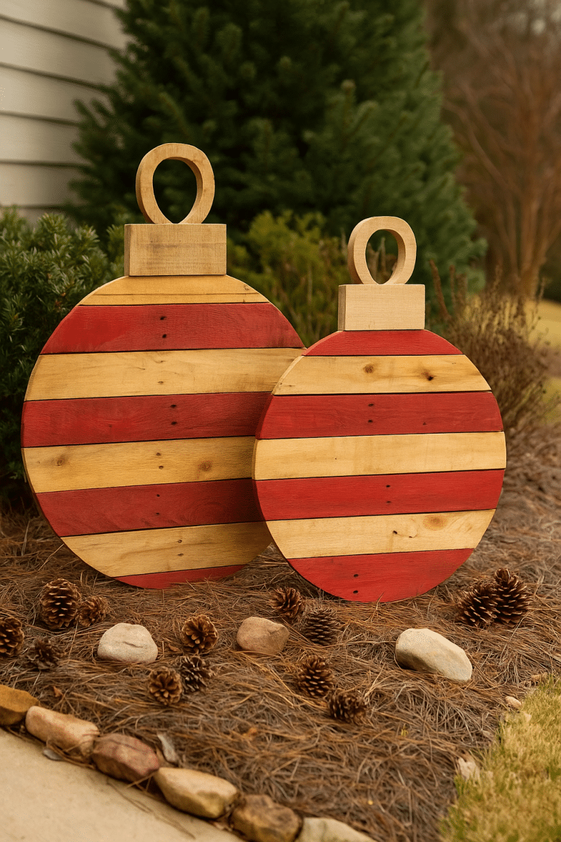 bolas de natal gigantes feitas de paletes de madeira 7