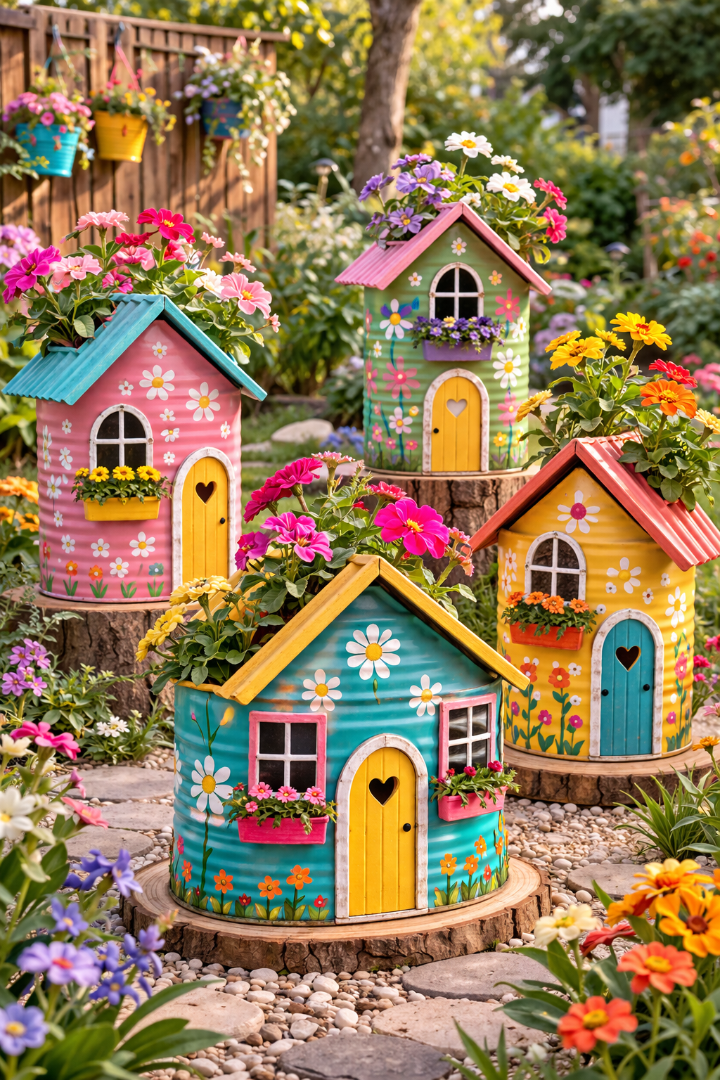 Casinhas feitas de lata para colocar flores: ideias criativas, recicladas e encantadoras para decorar qualquer cantinho casinhas feitas de lata para colocar flores 4