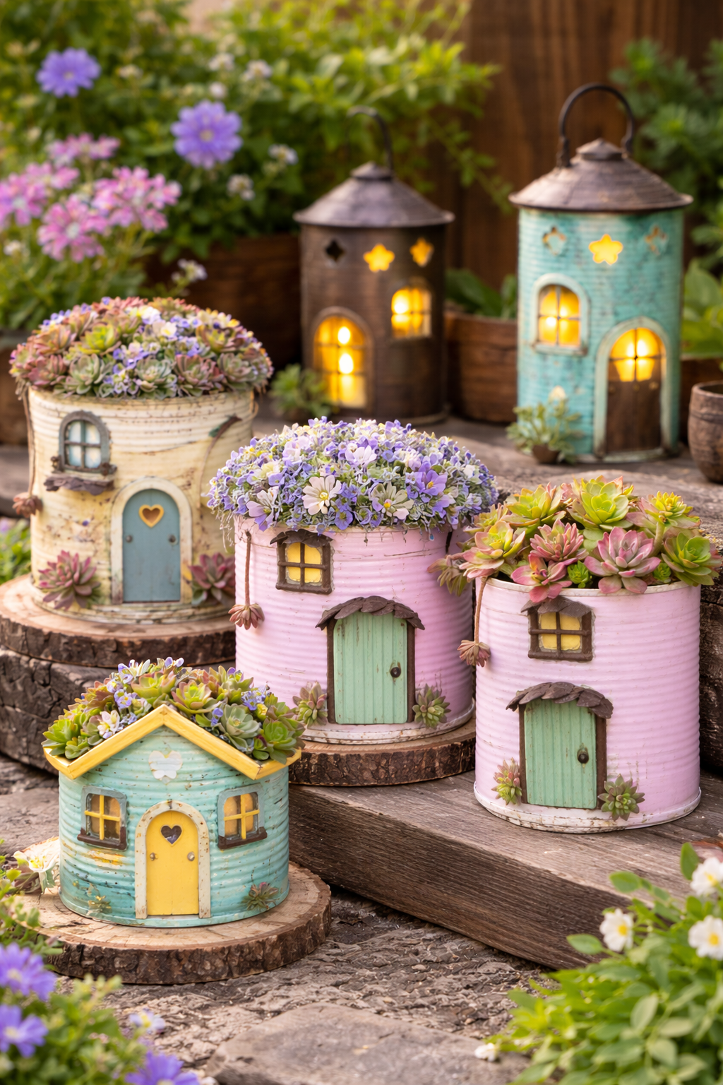 Casinhas feitas de lata para colocar flores: ideias criativas, recicladas e encantadoras para decorar qualquer cantinho casinhas feitas de lata para colocar flores 5