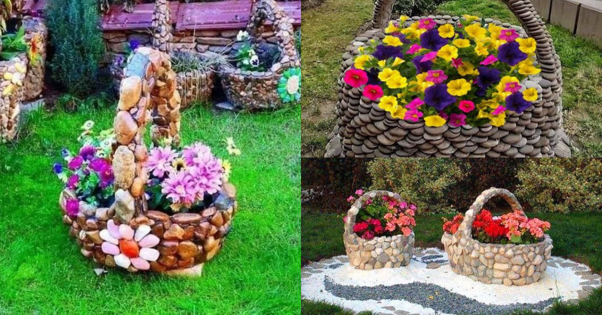 cestos de pedras para decorar o jardim