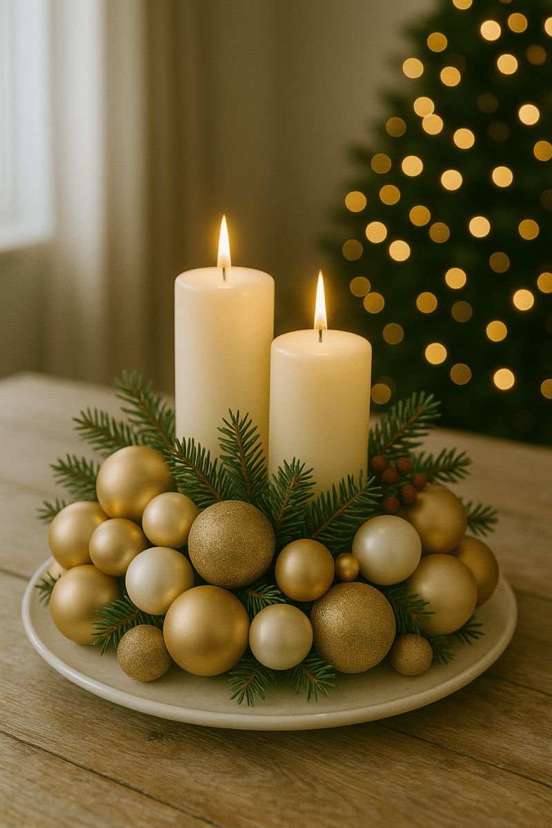 como fazer um arranjo de mesa de natal com enfeites 3