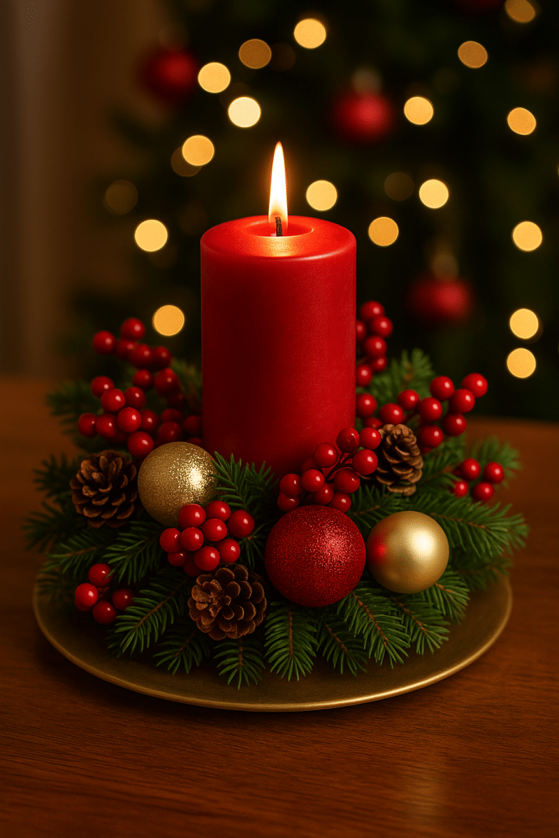 como fazer um arranjo de mesa de natal com enfeites 4