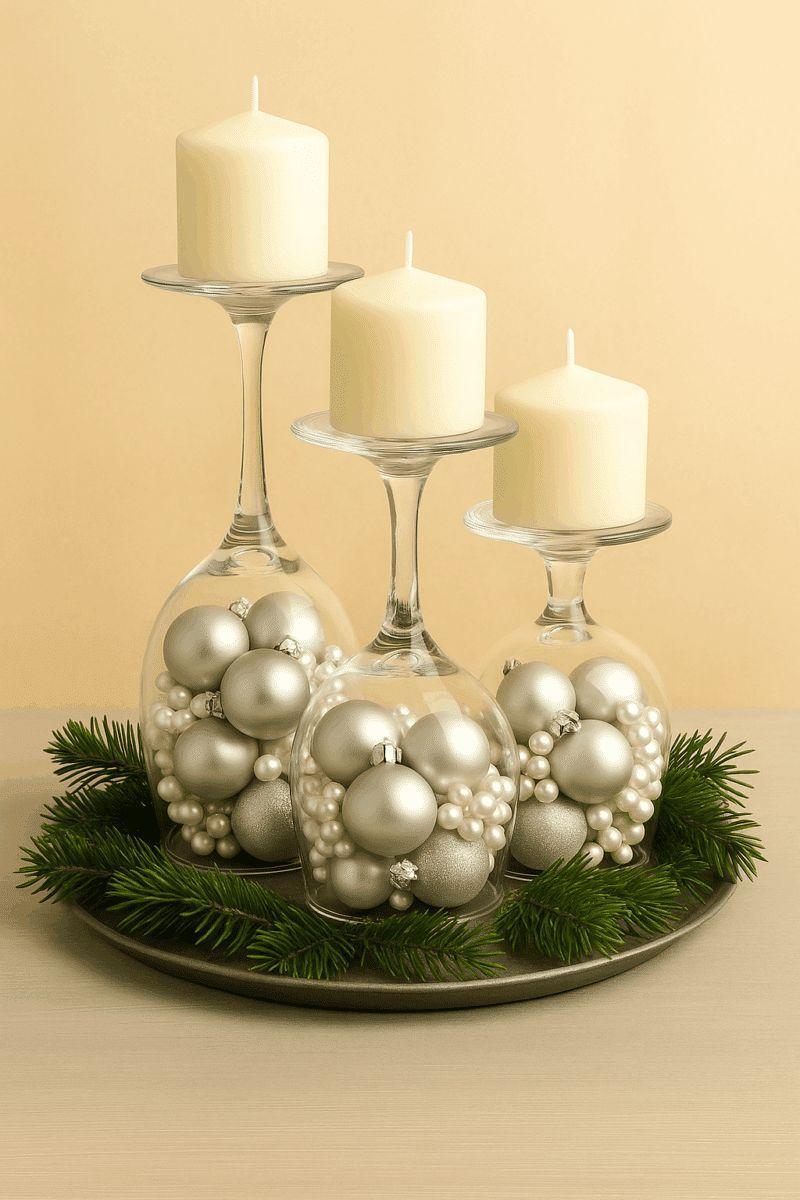 como fazer um arranjo de mesa de natal com enfeites 6