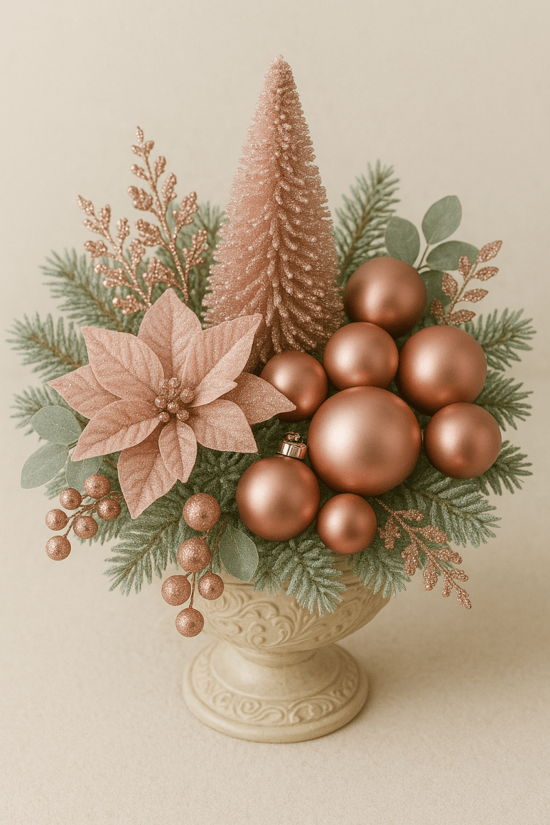 como fazer um arranjo de mesa de natal com enfeites