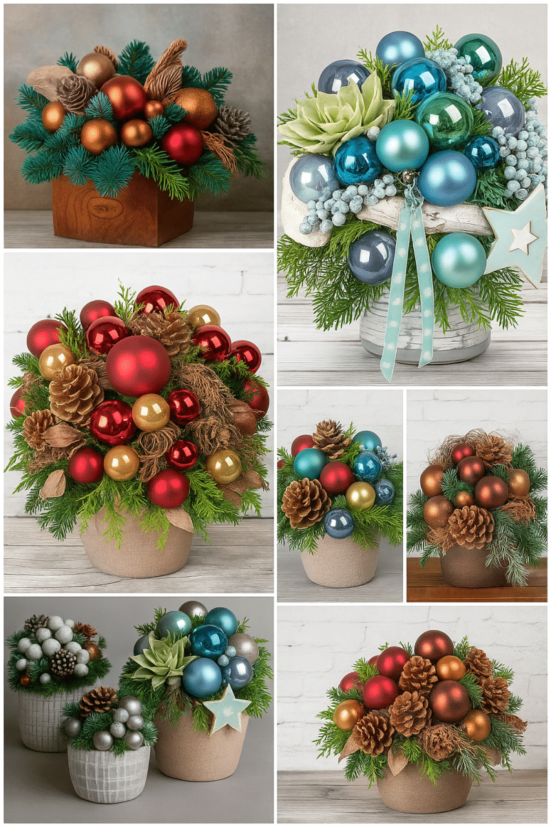 como hacer un centro de mesa navideno con esferas 8