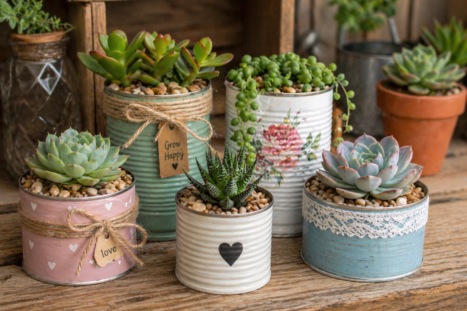 Como plantar mini suculentas em latas: ideias criativas, simples e sustent&aacute;veis para decorar como plantar mini suculentas em latas 6