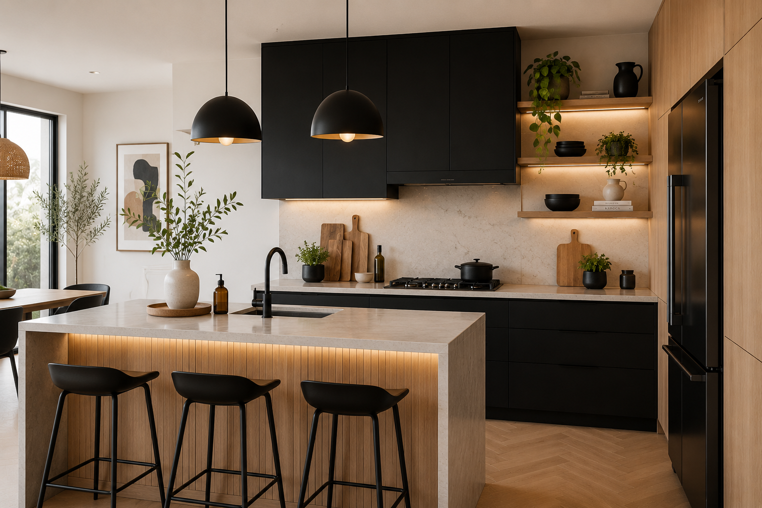 Cozinhas em preto e madeira que valorizam o seu espa&ccedil;o cozinhas em preto e madeira 5