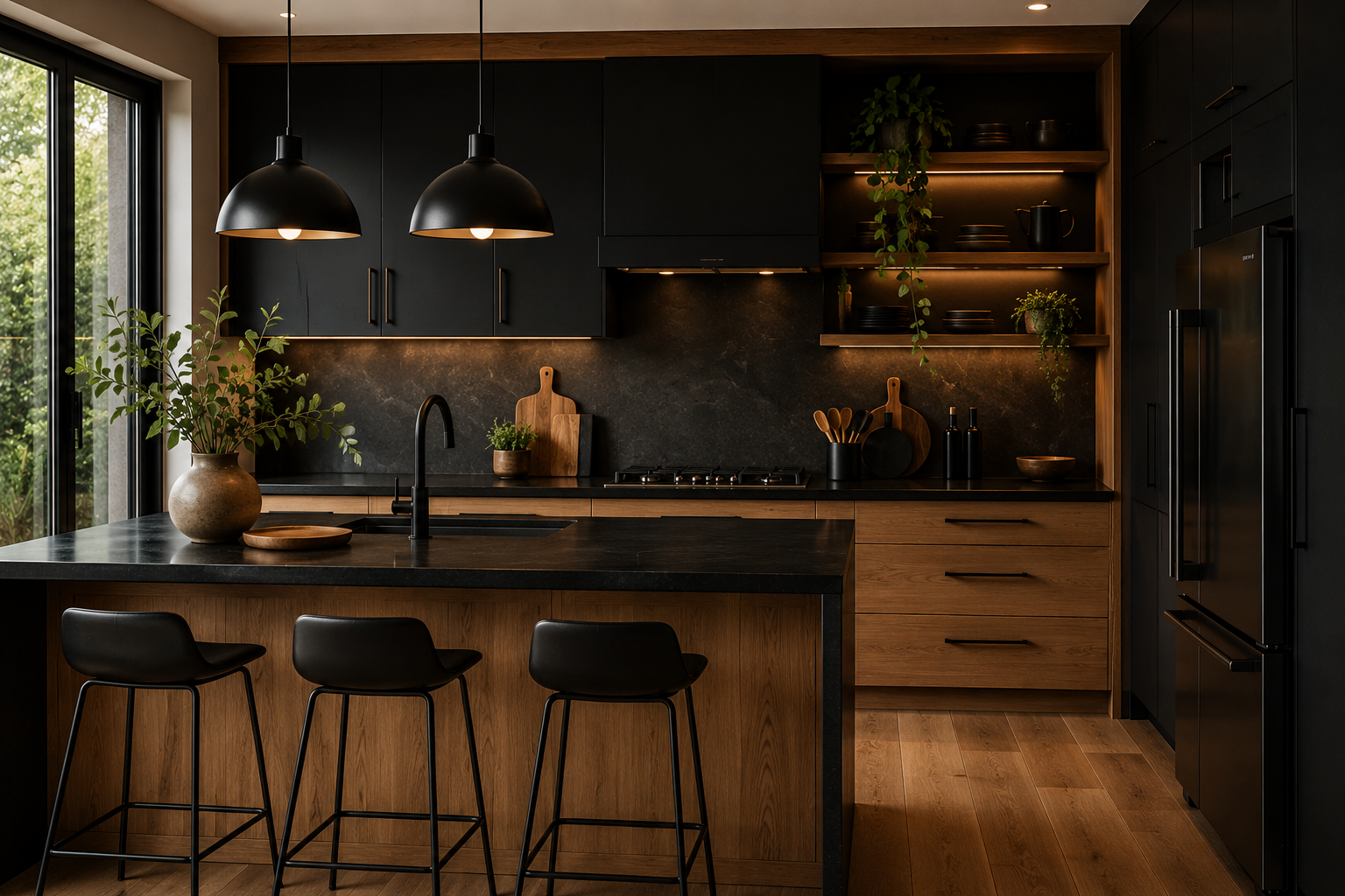 Cozinhas em preto e madeira que valorizam o seu espa&ccedil;o cozinhas em preto e madeira 6