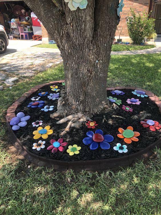 decoracao de jardim com pedras em forma de flores 8