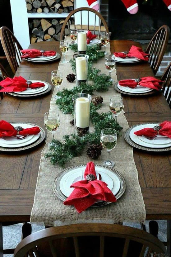 decoracao de mesa de natal com velas