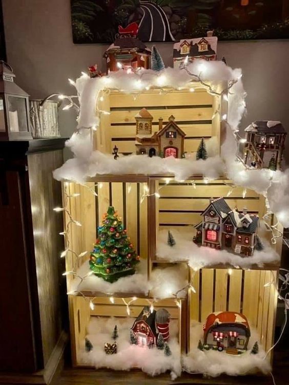 decoracao de natal feita com caixas de madeira 6