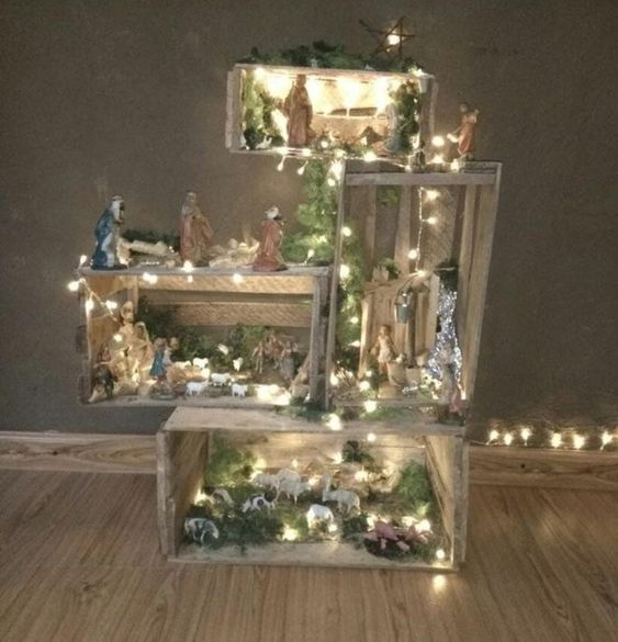 decoracao de natal feita com caixas de madeira 9