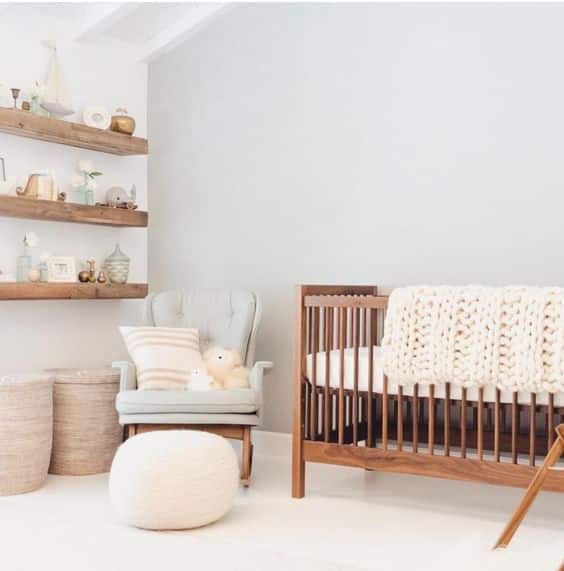 decoraco quarto bebe minimalista prateleiras