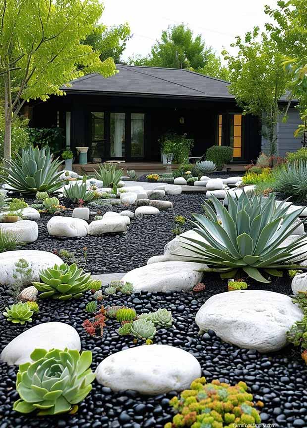 decorar o jardim com pedras pretas 4