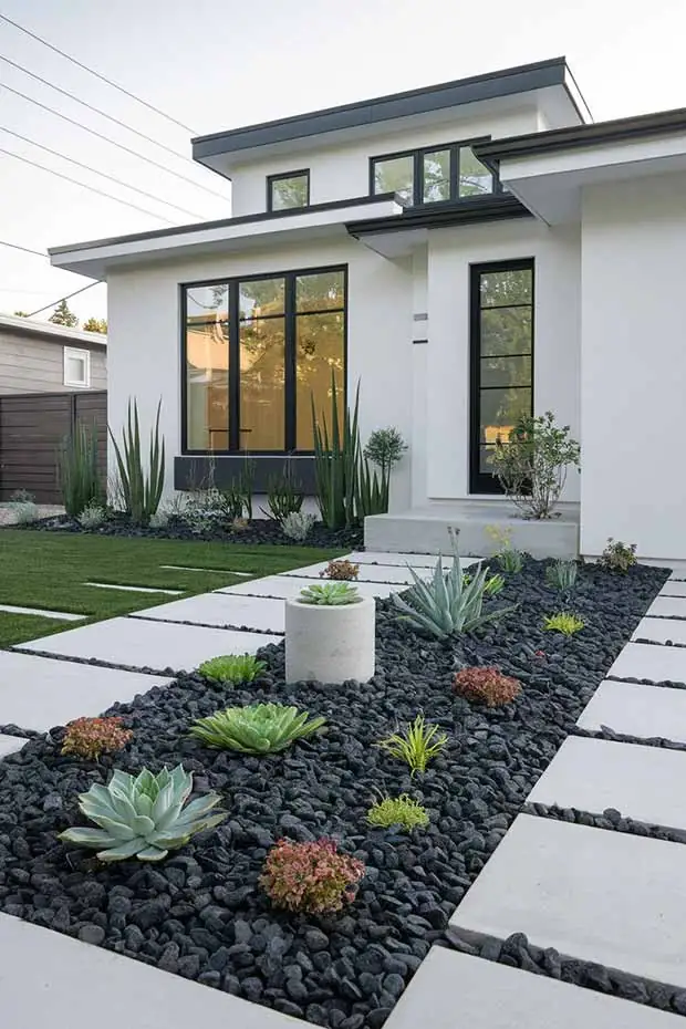 decorar o jardim com pedras pretas 6