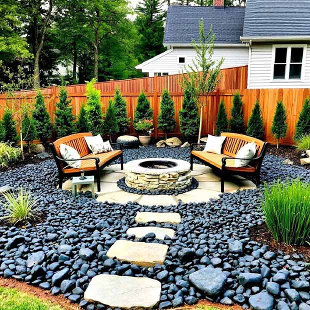 decorar o jardim com pedras pretas
