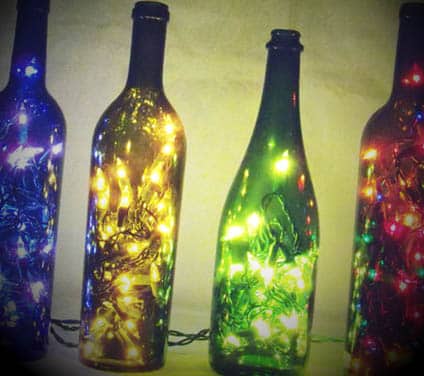decoração de garrafas de vidro com pisca pisca