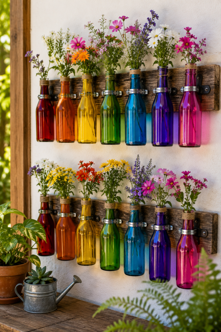 Diferentes ideias para decorar o jardim com garrafas das cores do arco-&iacute;ris diferentes ideias para decorar o jardim com garrafas das cores do arco iris 1
