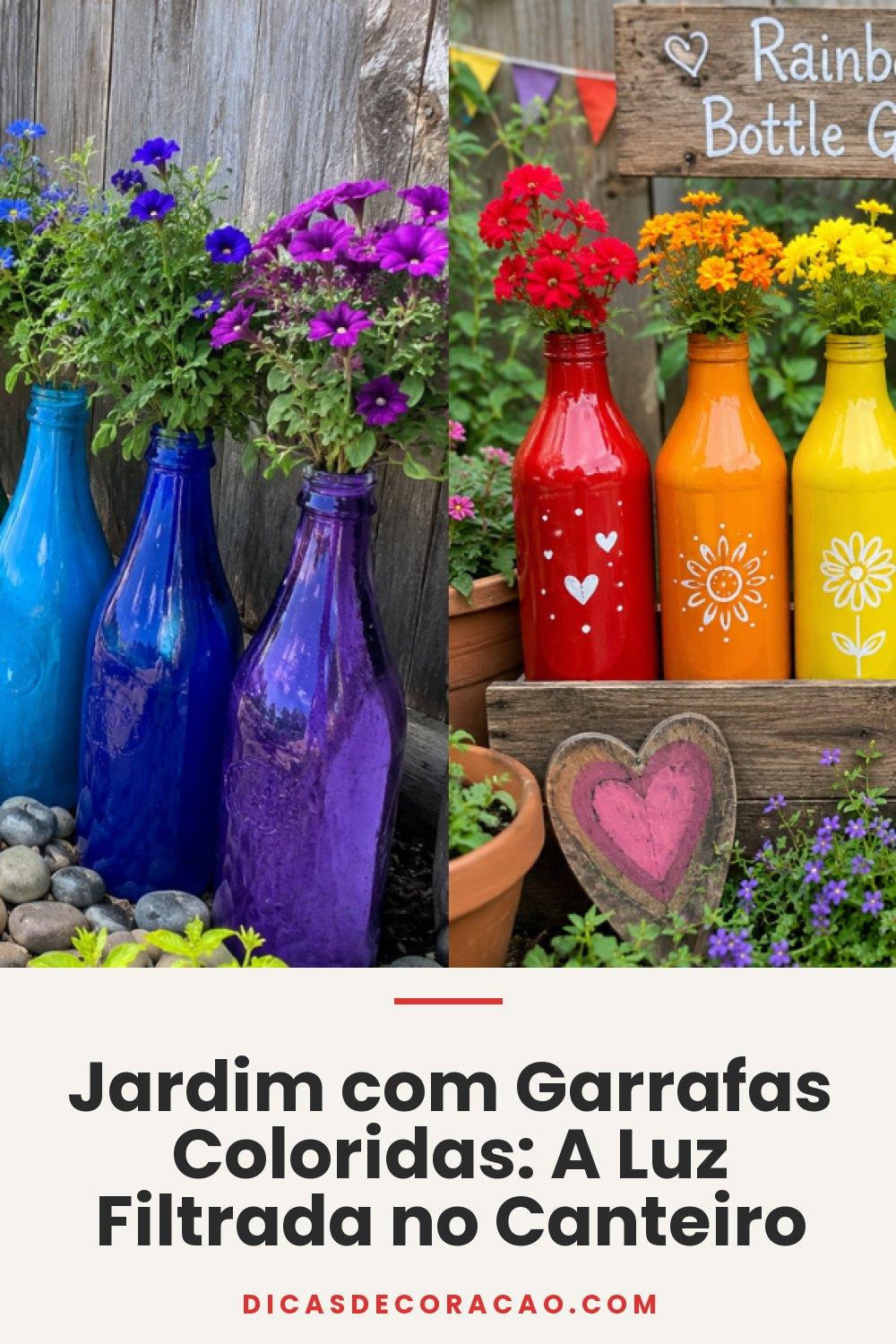Jardim com Garrafas Coloridas: A Luz Filtrada no Canteiro