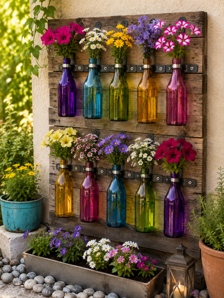 Diferentes ideias para decorar o jardim com garrafas das cores do arco-&iacute;ris diferentes ideias para decorar o jardim com garrafas das cores do arco iris 3
