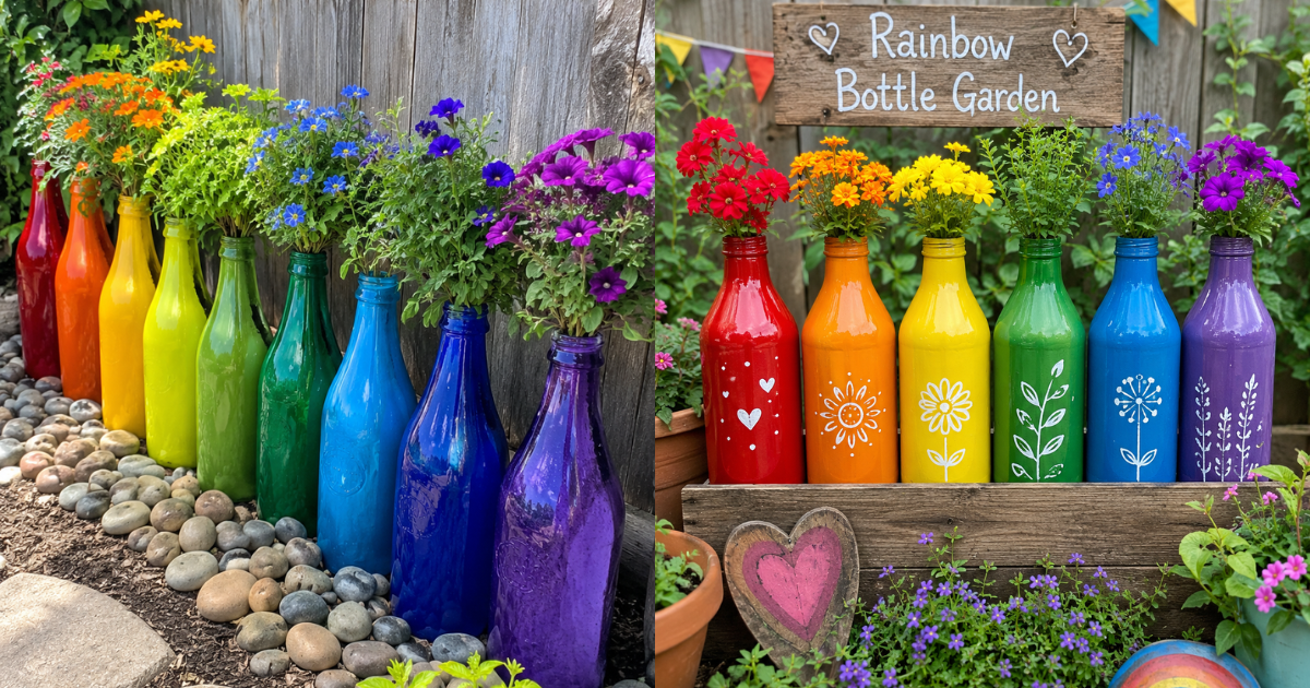 Diferentes ideias para decorar o jardim com garrafas das cores do arco-íris Diferentes ideias para decorar o jardim com garrafas das cores do arco-íris diferentes ideias para decorar o jardim com garrafas das cores do arco iris 4