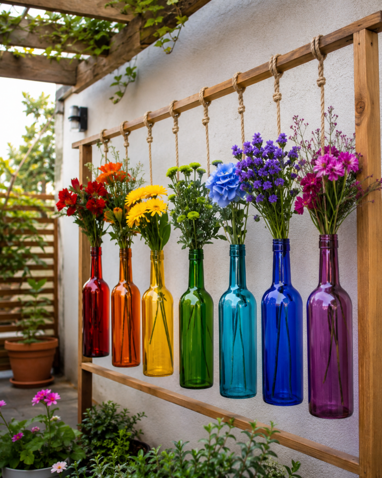 Diferentes ideias para decorar o jardim com garrafas das cores do arco-&iacute;ris diferentes ideias para decorar o jardim com garrafas das cores do arco iris 6
