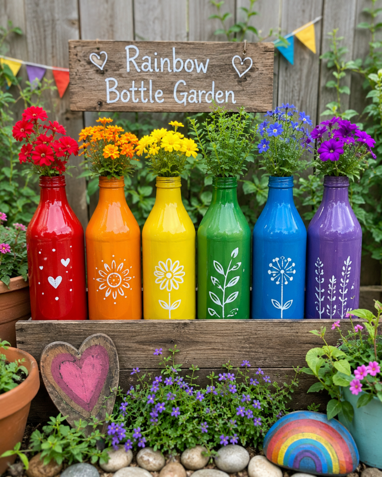 Diferentes ideias para decorar o jardim com garrafas das cores do arco-íris Diferentes ideias para decorar o jardim com garrafas das cores do arco-íris diferentes ideias para decorar o jardim com garrafas das cores do arco iris 7