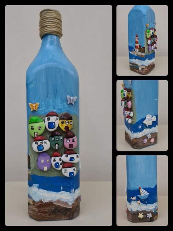garrafas de vidro decoradas com pedras do rio 3