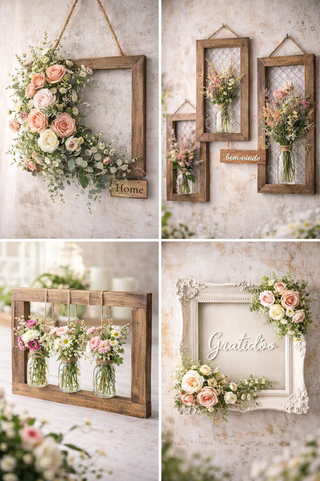 Ideias de Arranjos de Flores com Molduras de Madeira para Decorar com Charme ideias de arranjos de flores com molduras de madeira 7