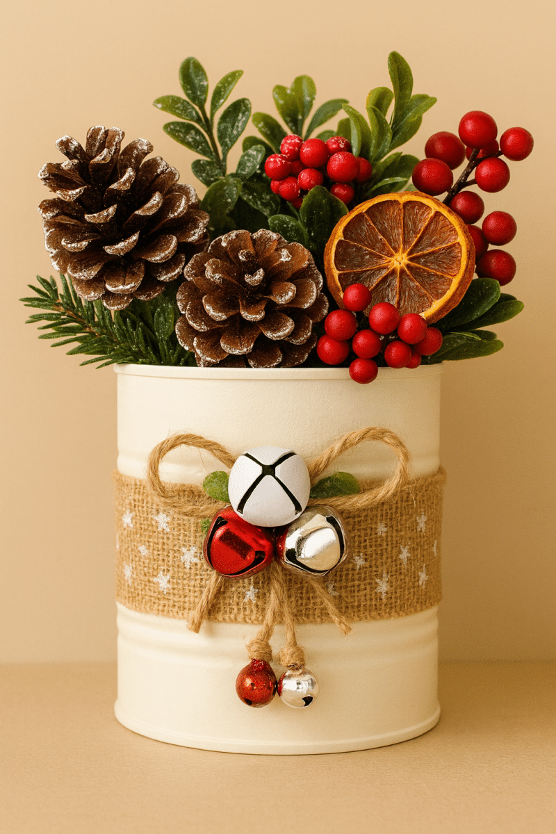 ideias de arranjos de natal feitos com latas 2