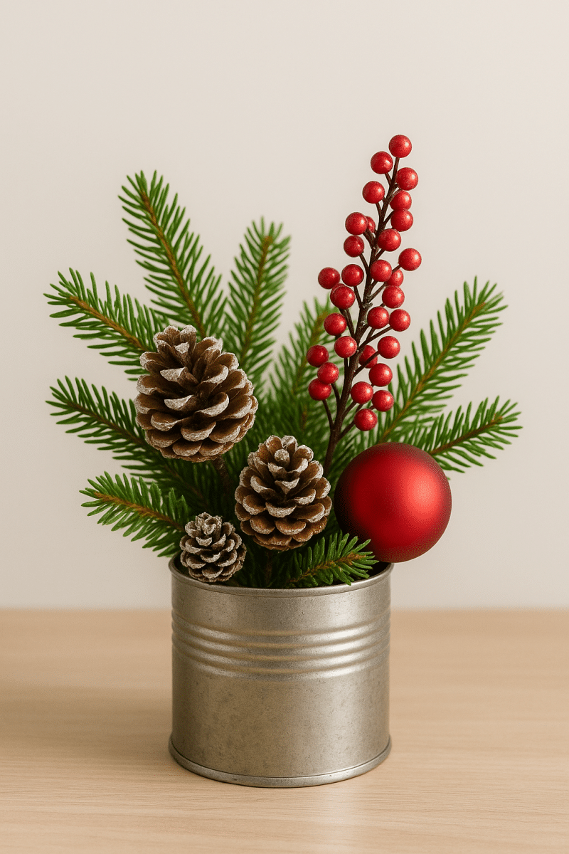 ideias de arranjos de natal feitos com latas 5