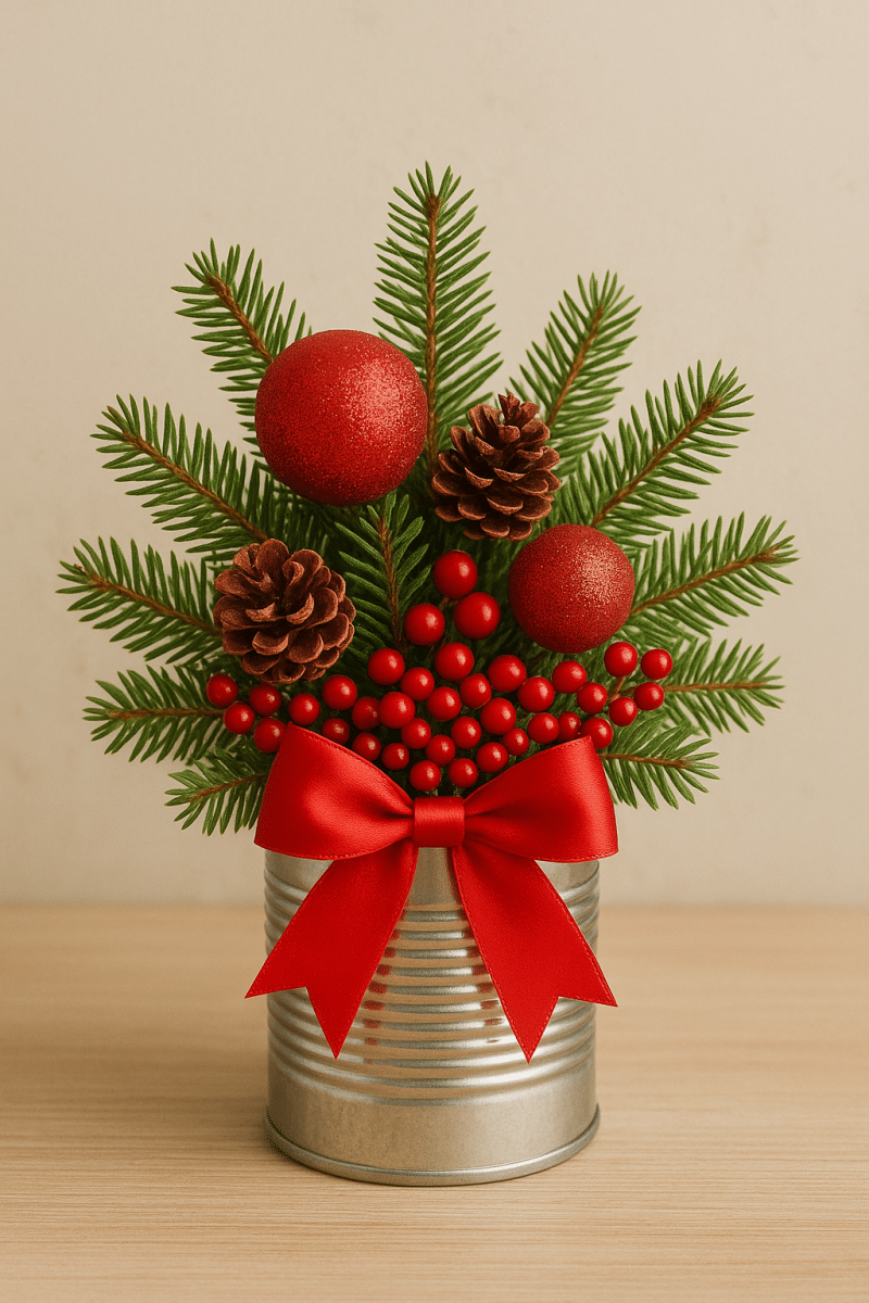 ideias de arranjos de natal feitos com latas 7