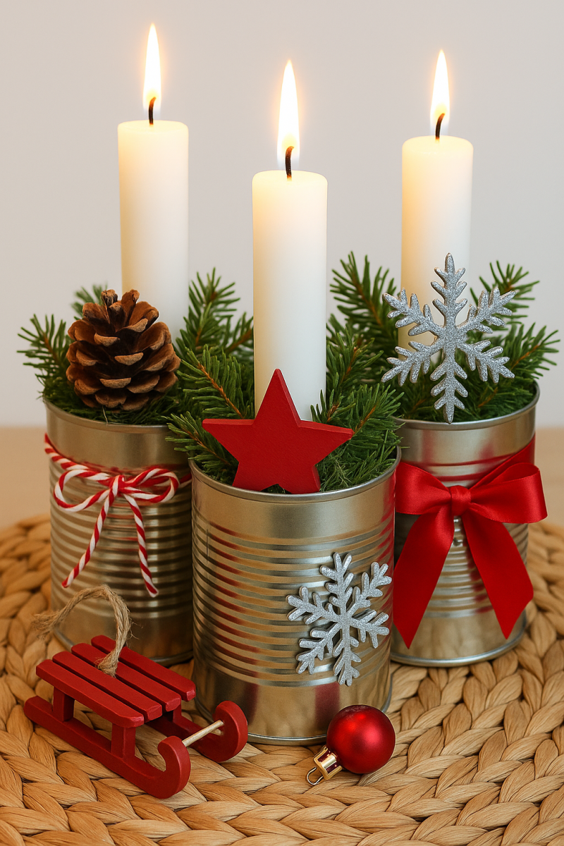 ideias de arranjos de natal feitos com latas 8