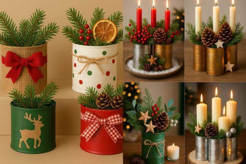 ideias de arranjos de natal feitos com latas