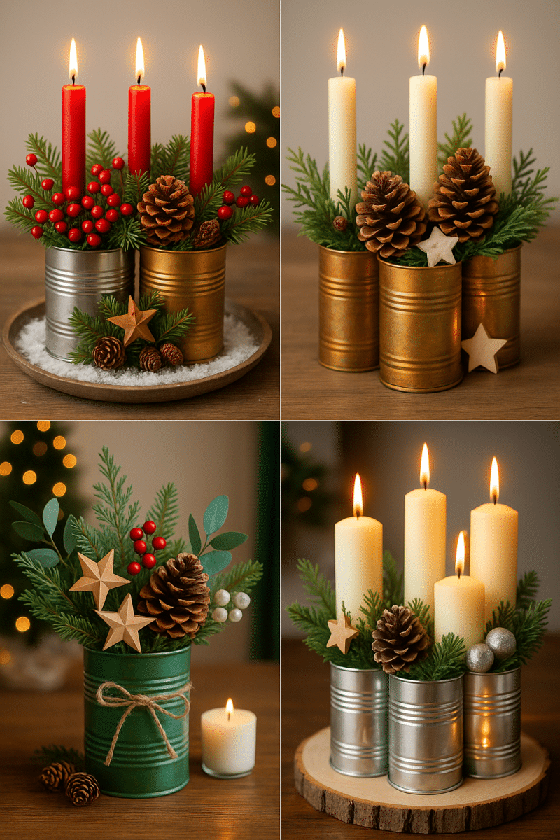 ideias de arranjos de natal feitos com latas