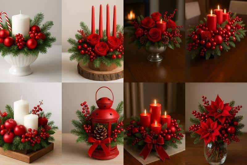 ideias de arranjos de natal vermelhos