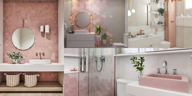 ideias de banheiro rosa