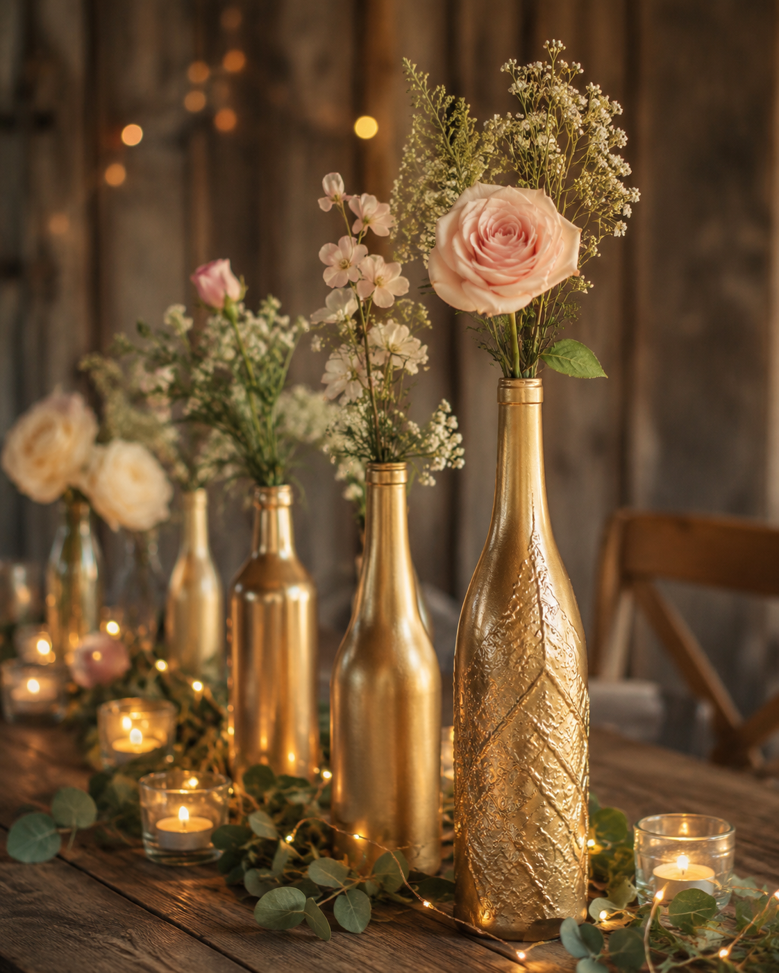 Ideias de Decora&ccedil;&atilde;o com Garrafas Douradas: Inspira&ccedil;&otilde;es Elegantes e F&aacute;ceis ideias de decoracao com garrafas douradas 5