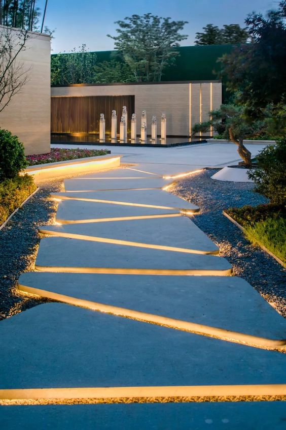 ideias de iluminacao de jardim caminho