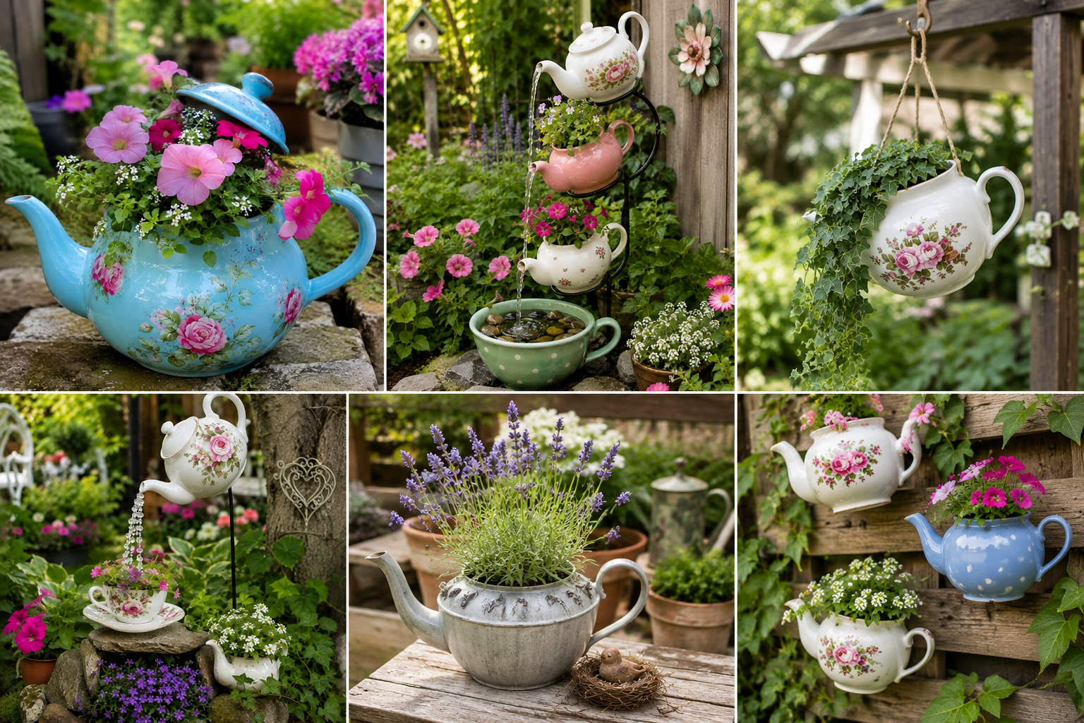 Ideias Decorativas para o Jardim Feitas com Bules de Ch&aacute; ideias decorativas para o jardim feitas com bules de cha 1