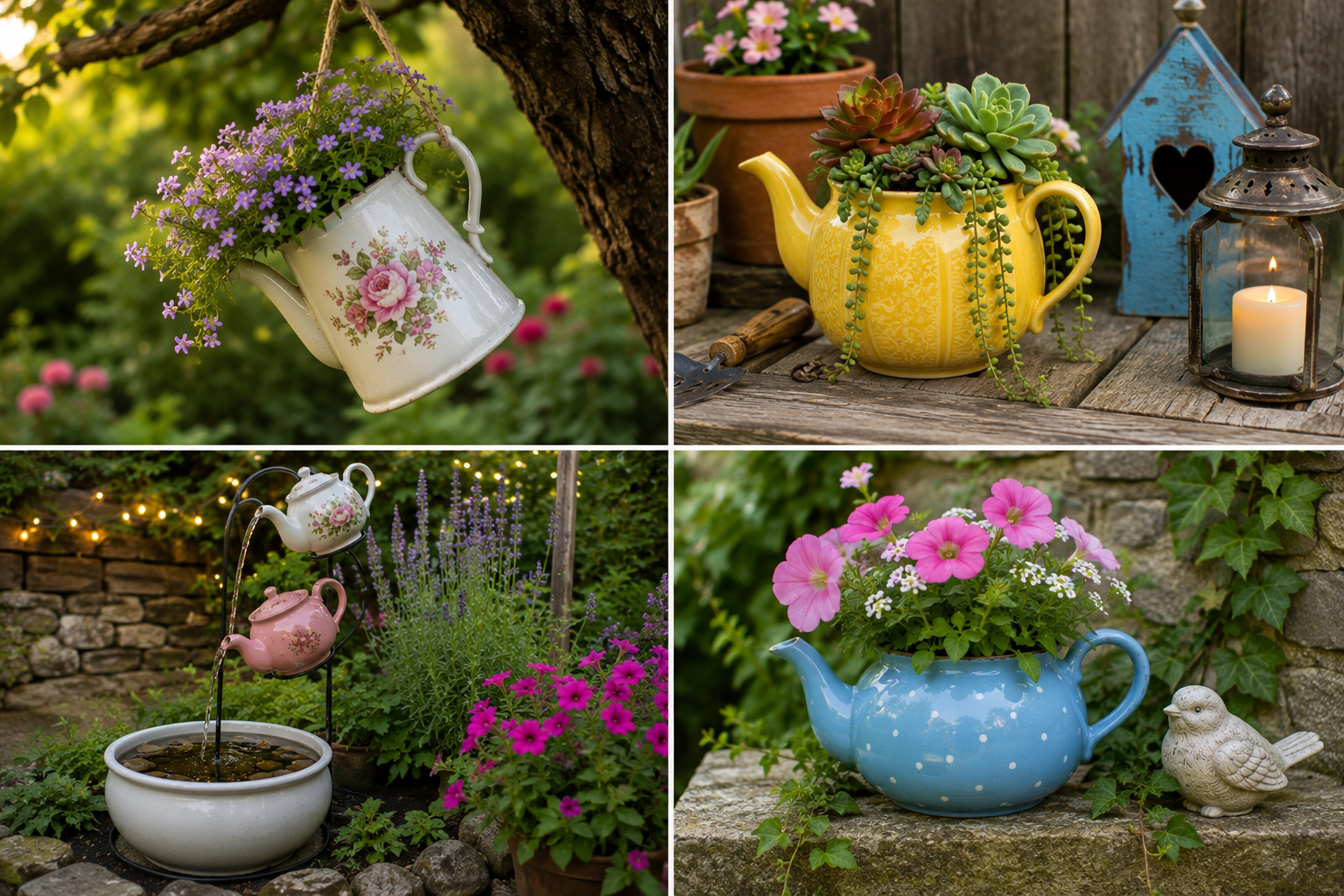 Ideias Decorativas para o Jardim Feitas com Bules de Ch&aacute; ideias decorativas para o jardim feitas com bules de cha 2